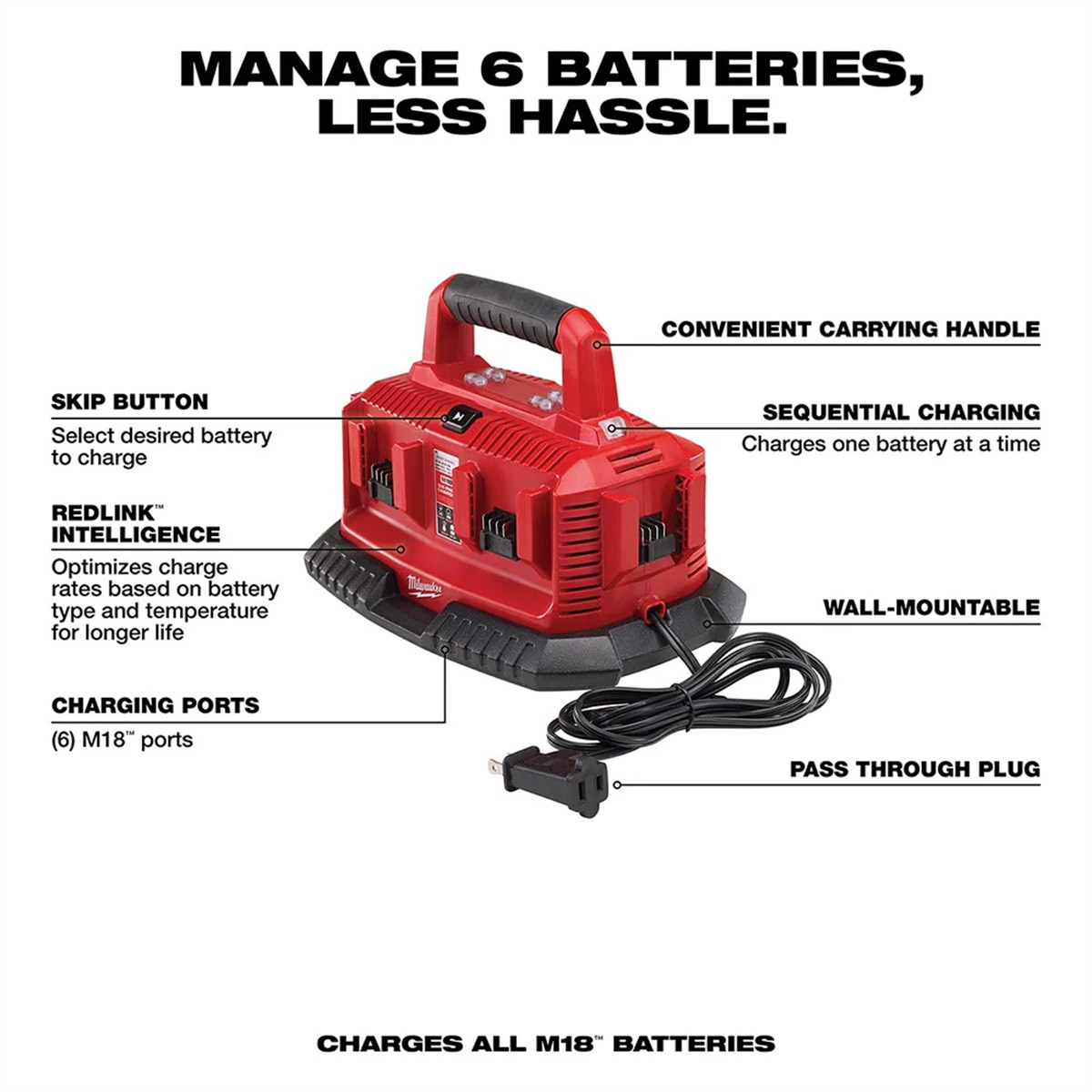Milwaukee 48-59-1806 M18 Six Pack Sequential Battery Charger, Compact