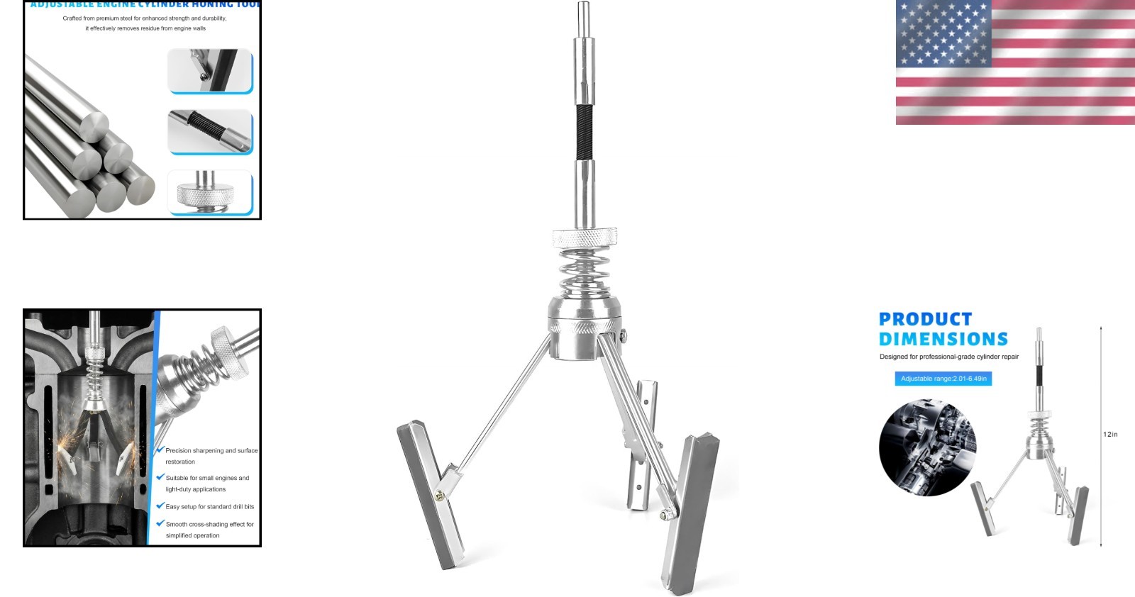 Engine Cylinder Hone Tool 2 to 6-1/2 Inch Adjustable Deglazer with 220 Grit S…