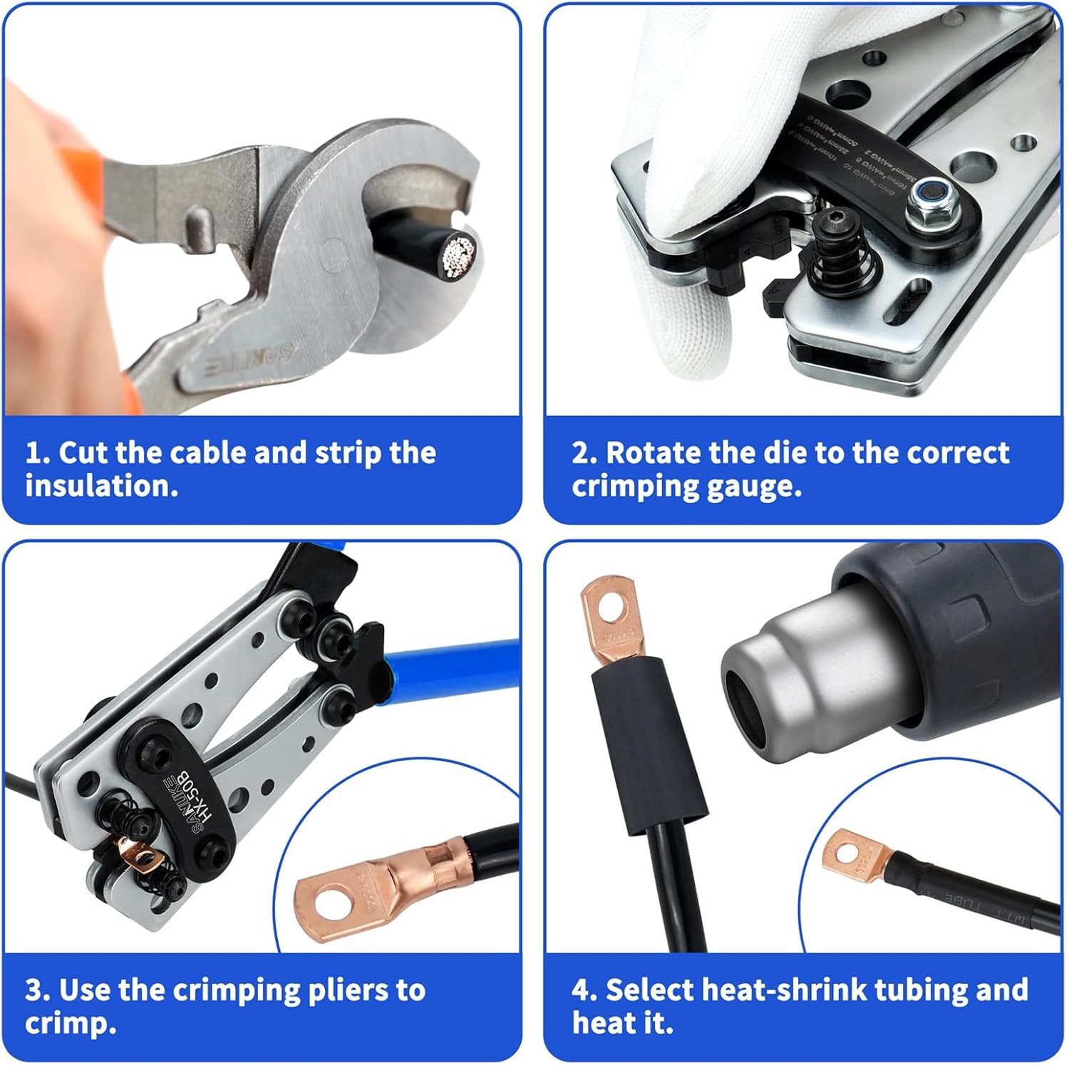 Sanuke Battery Cable Lug Crimping Tool Kit with Black, Blue, Orange, Silver