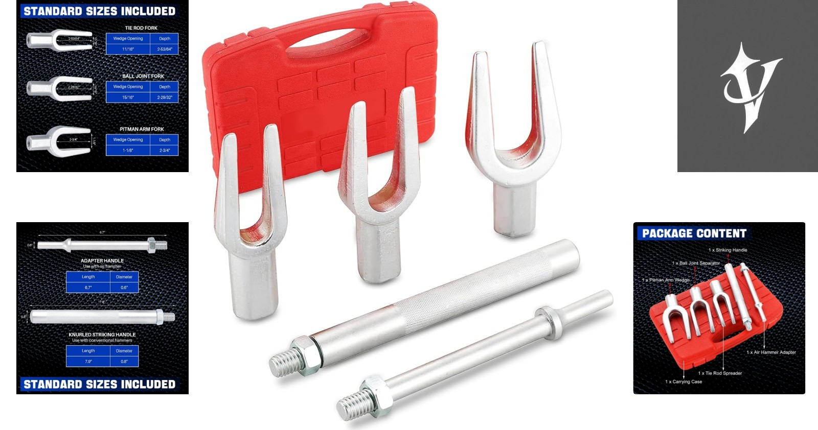 Efficient Ball Joint Remover and Tie Rod Tool Set – 5 Pieces with Storage Case