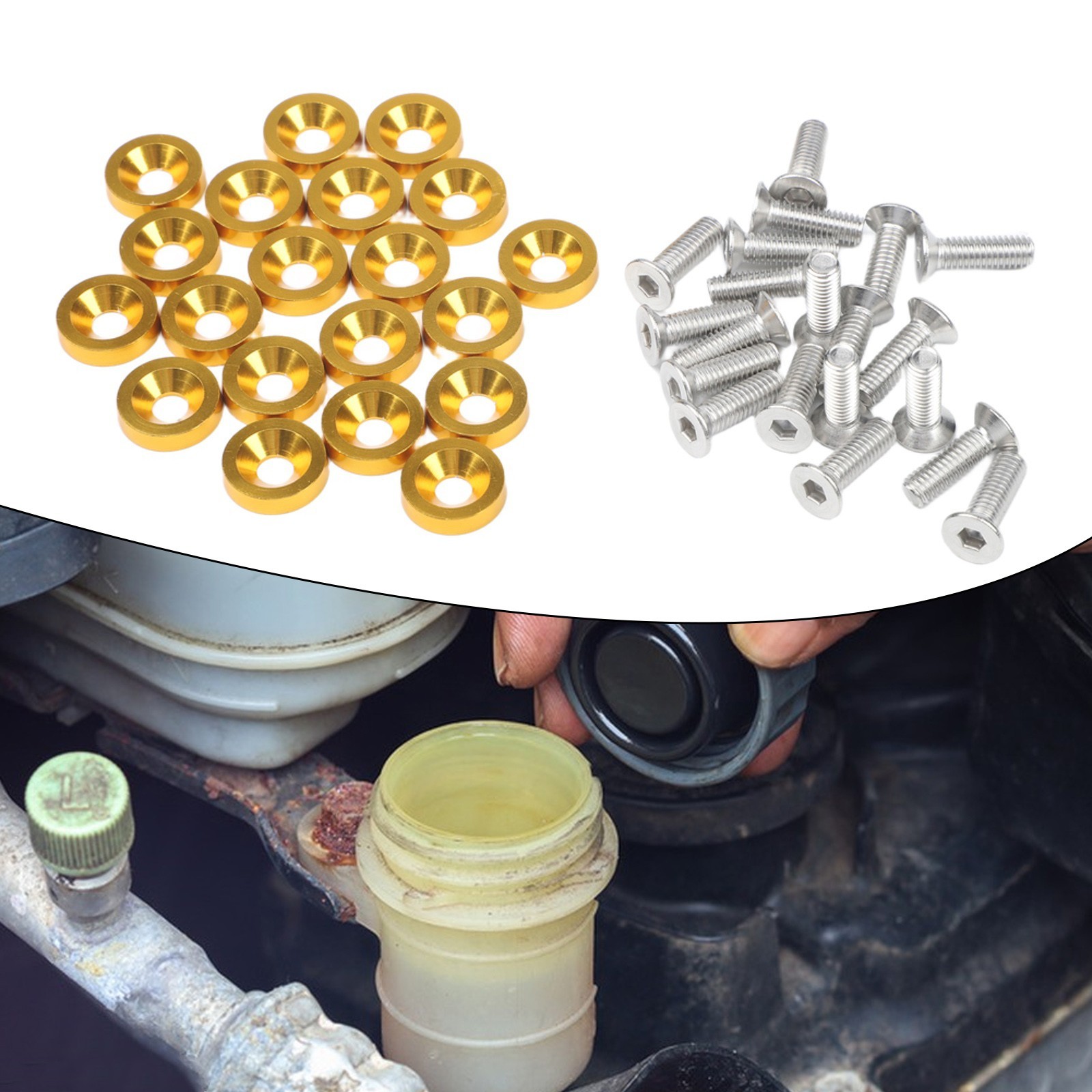 20 Pieces Golden Aluminum Fender Washers with M6 Screws for Car Repairs