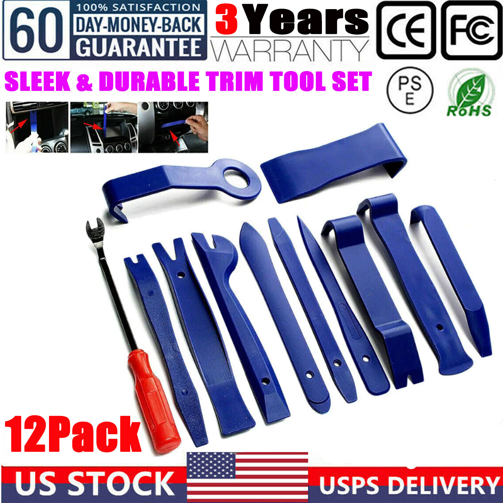 12X AUTO TRIM REMOVAL TOOL KIT FOR DOOR PANEL REMOVAL CAR CLIP MOLDING DASHBOARD