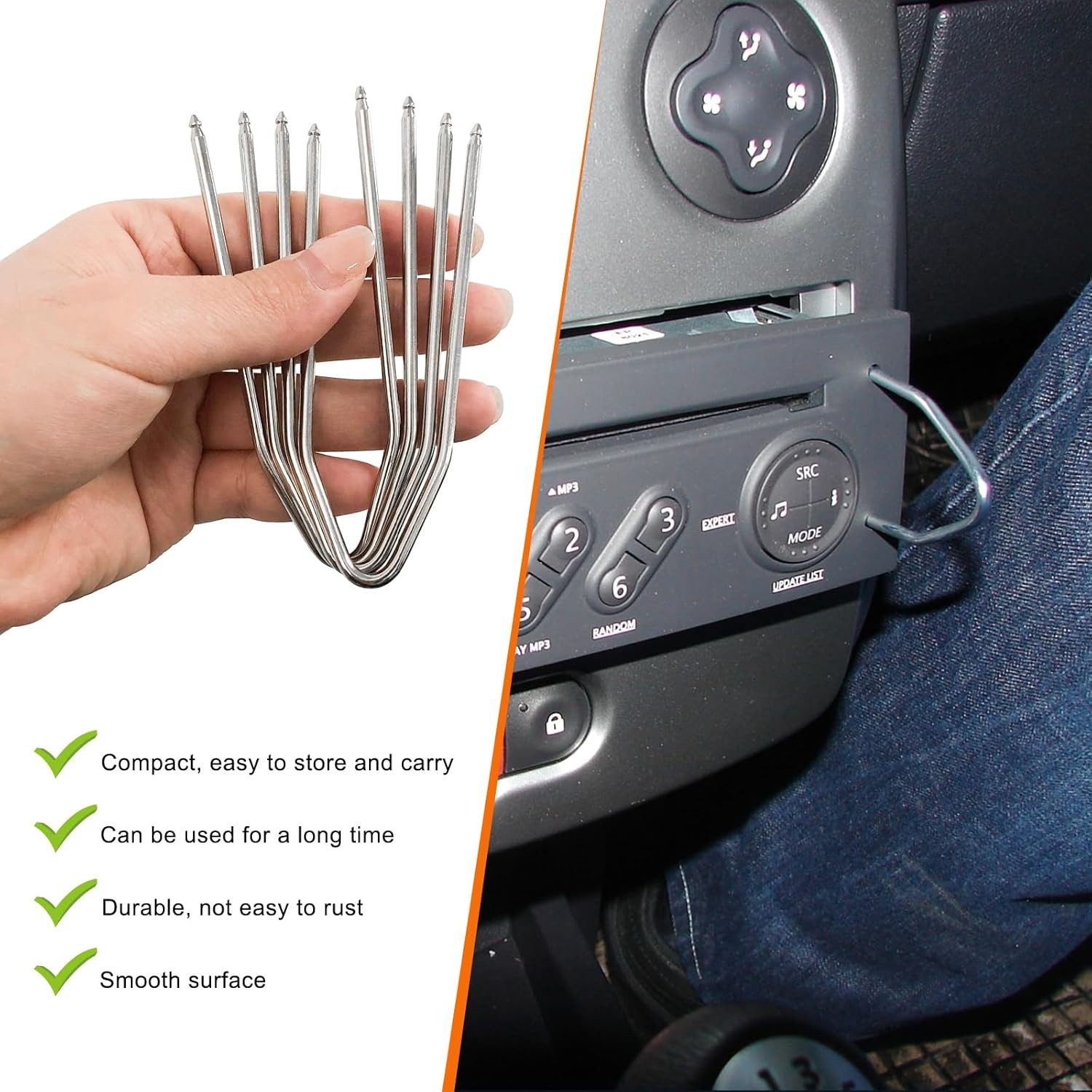 2 Pcs Car Radio Removal Pry Tool, U-Shaped Stainless Steel Stereo Disassembly