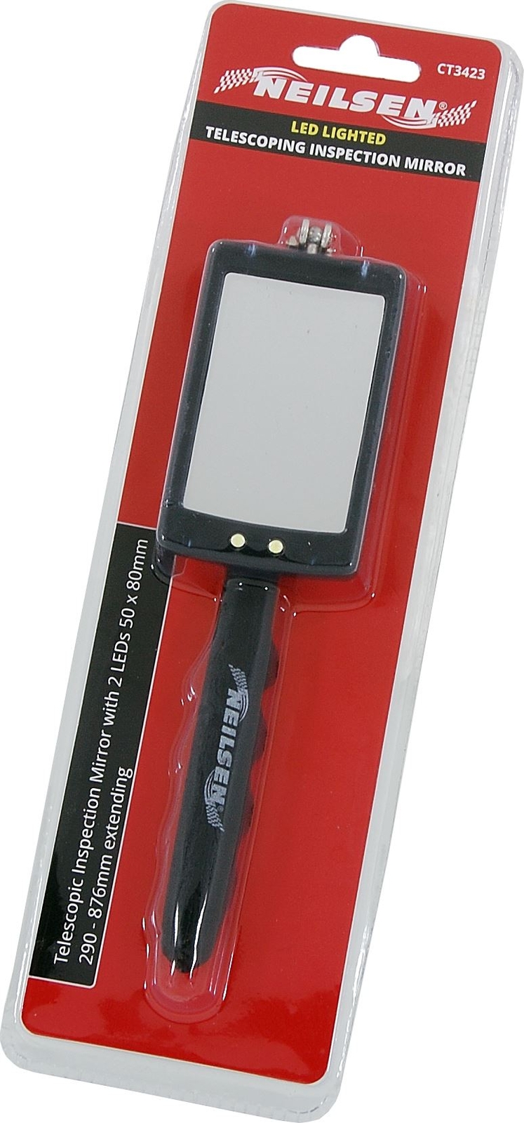 Telescopic Inspection Mirror Tool With 2 Led Lights Large 50 X 80mm Glass