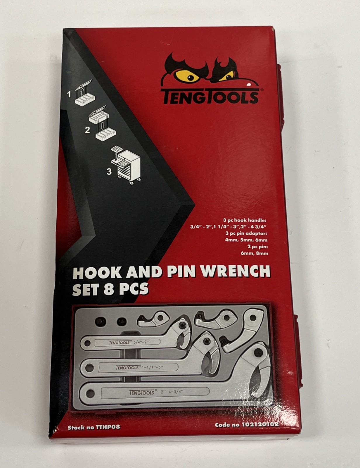 Teng Tools 8 Piece Hook & Pin Spanner Wrench Set In Tool Box Tray TTHP08