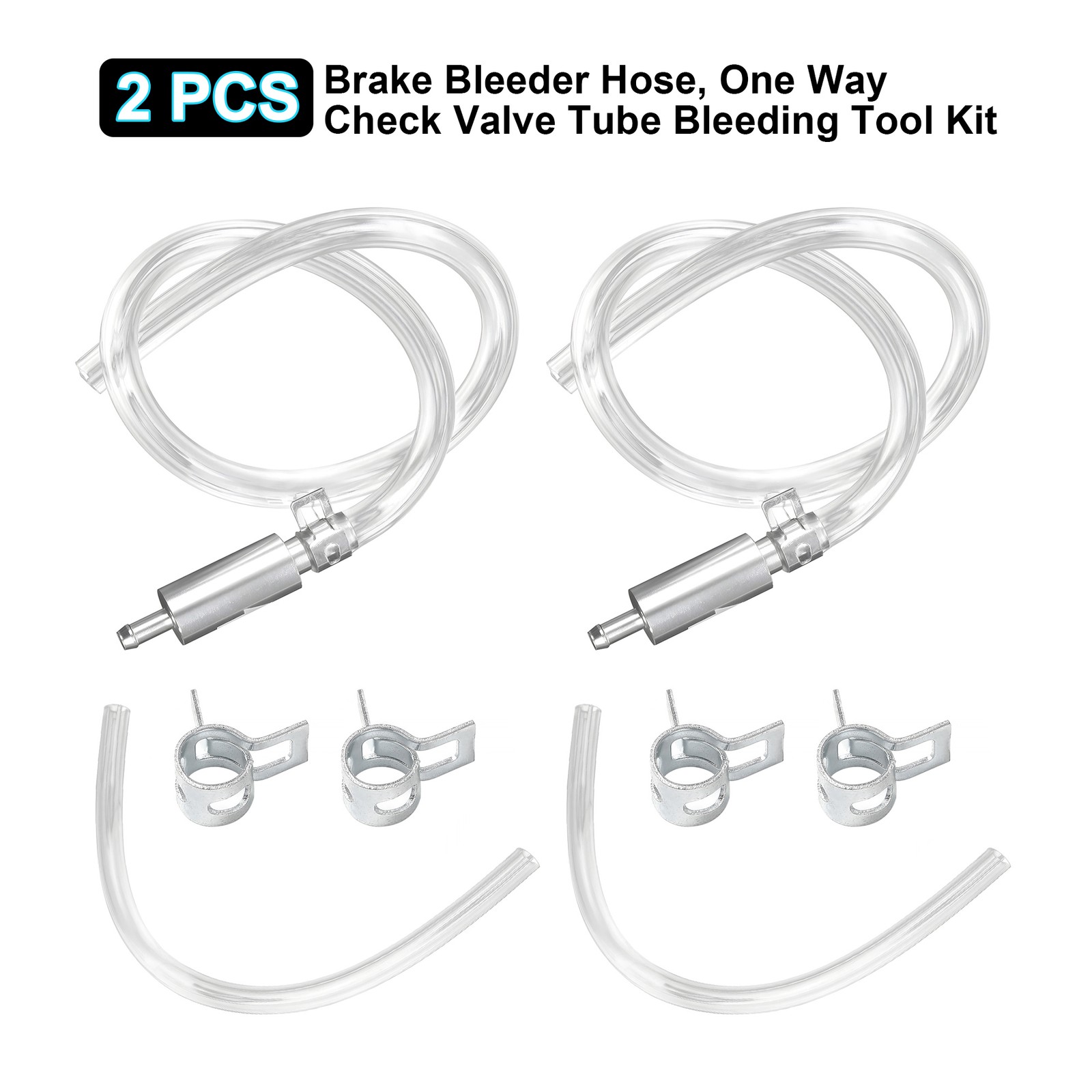 2 SET BRAKE BLEEDER HOSE ONE WAY CHECK VALVE TUBE BLEEDING TOOL KIT SILVER – US