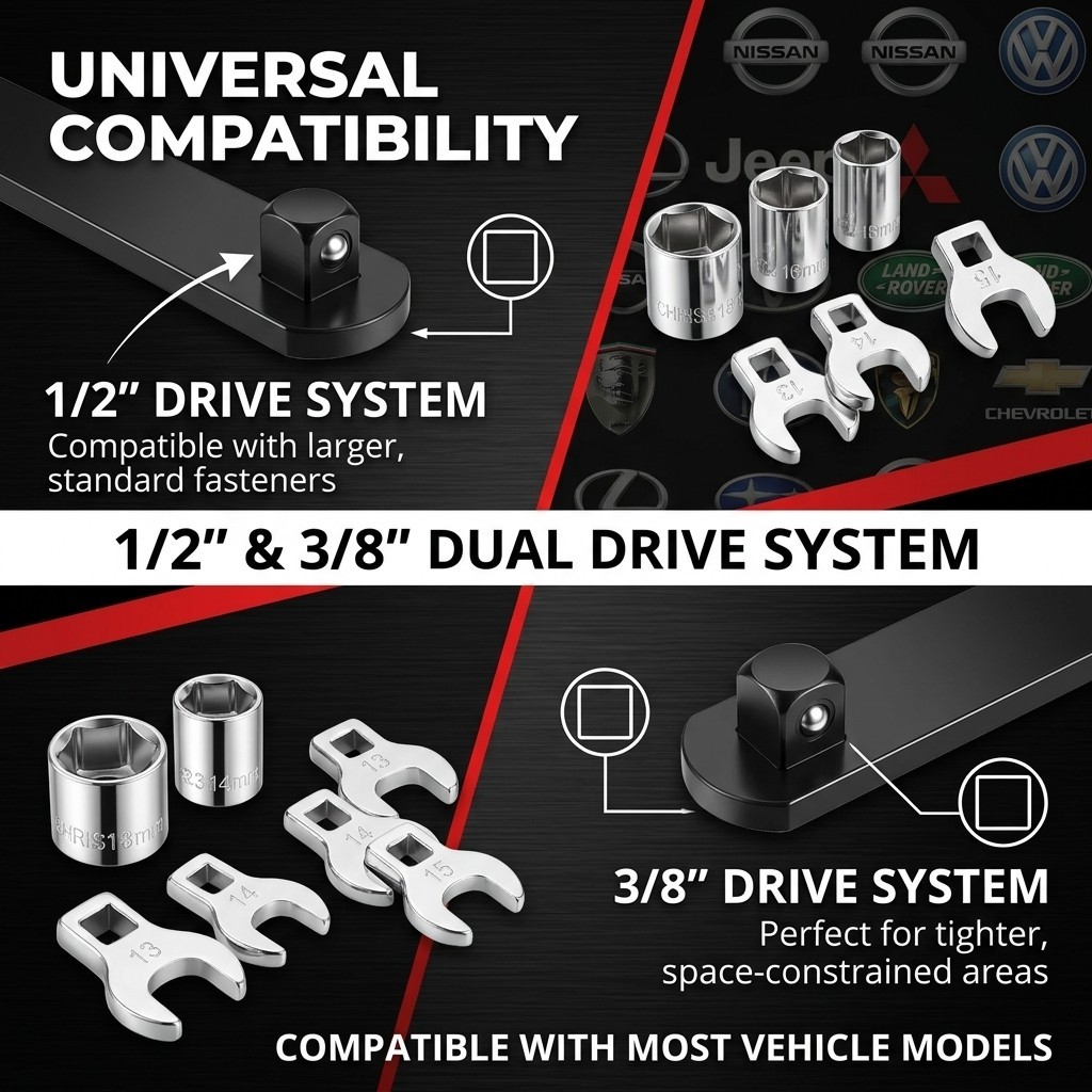 8PC Serpentine Belt Tool Set, Tension Wrench 1/2″ & 3/8″ Square Drive