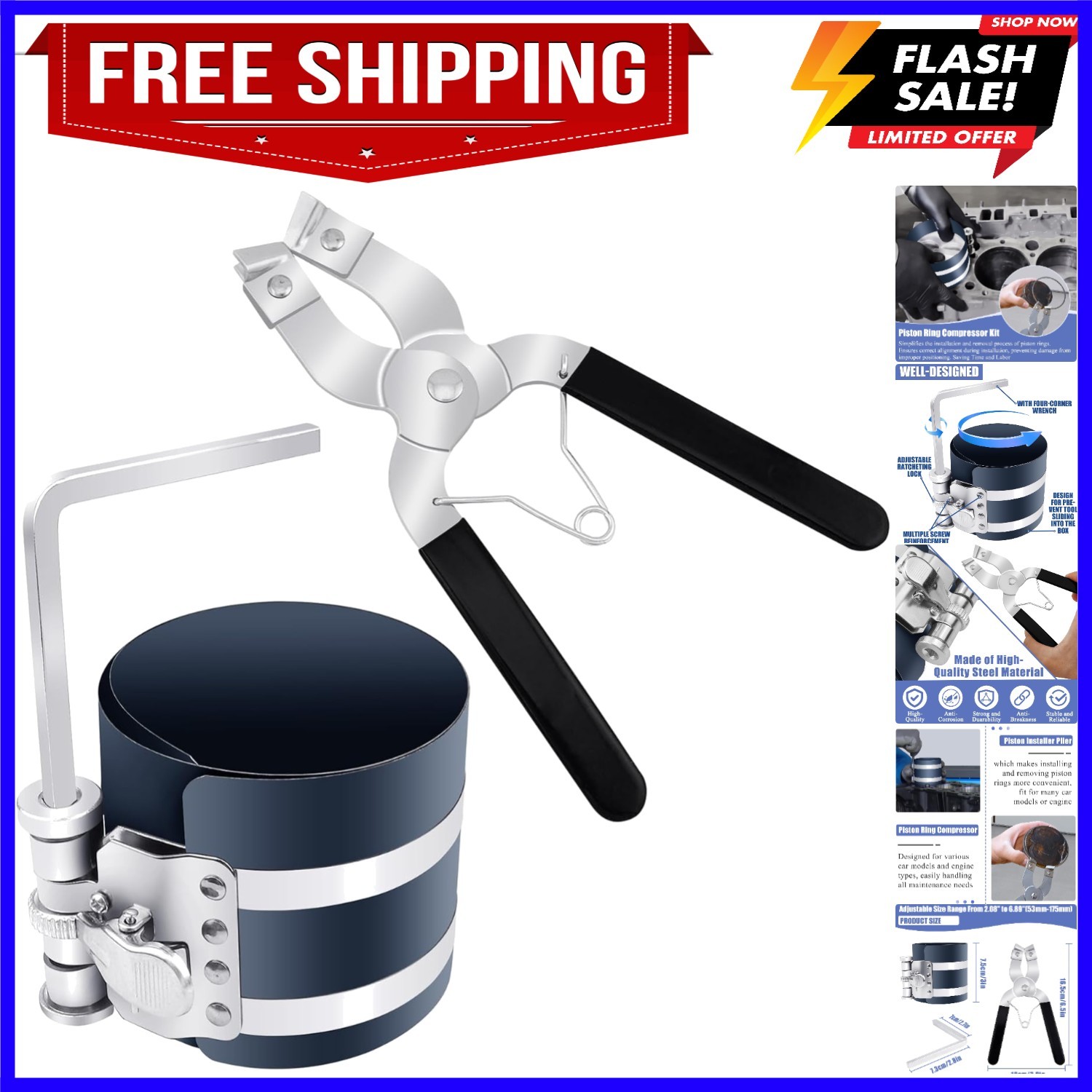Piston Ring Compressor Installer Removal Tool for Car Engine with Piston Inst…