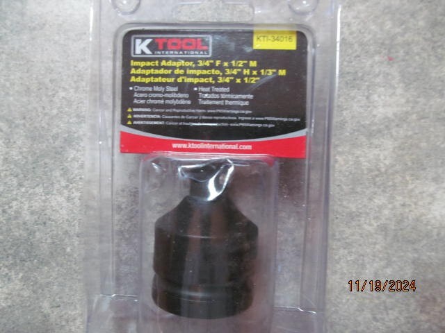 K-Tool 34016 3/4″ Female x 1/2″ Male Impact Socket Adapter in sealed package