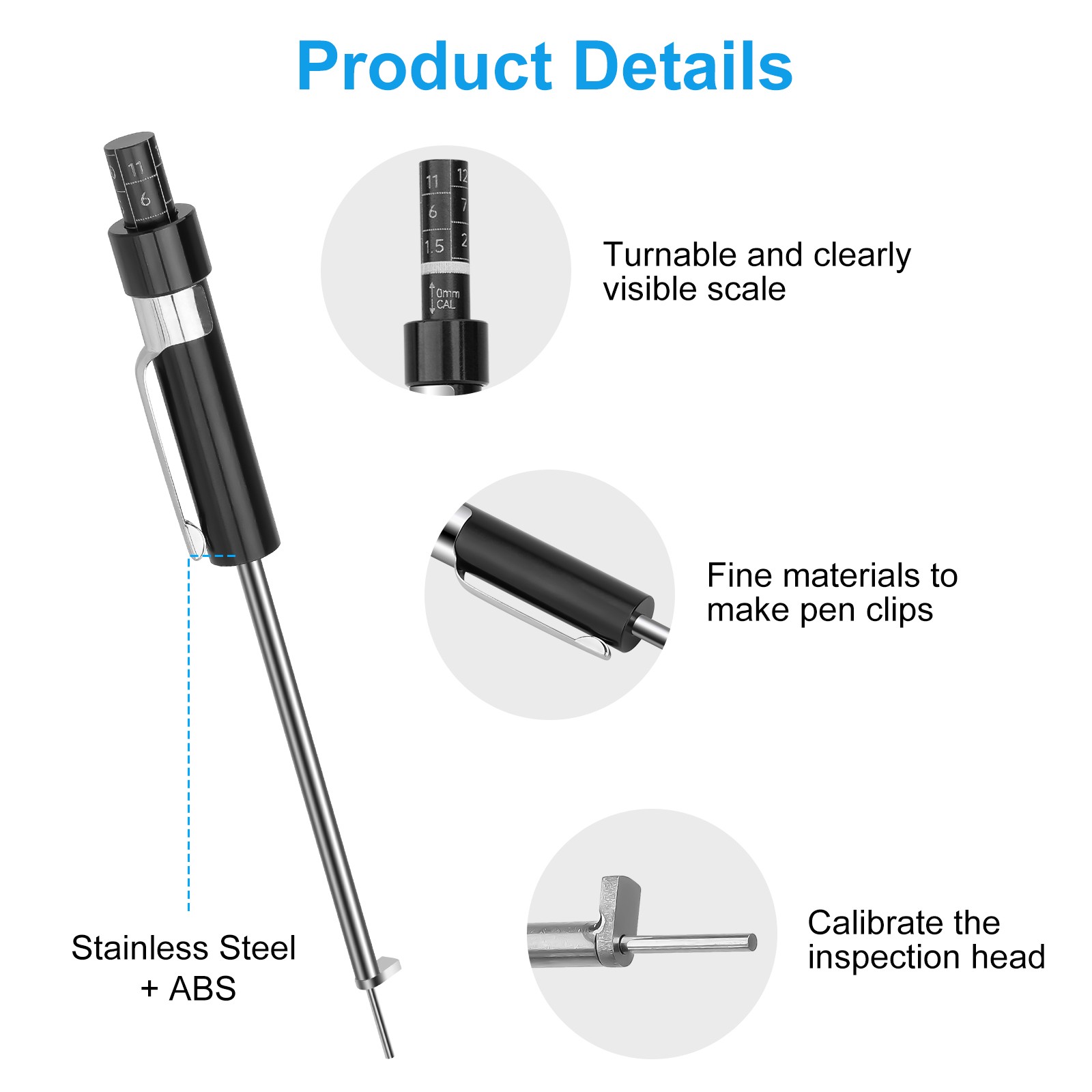 Car Brake Pad Thickness Gauge Measuring Tool Detection Pen for 6mm Backing Plate