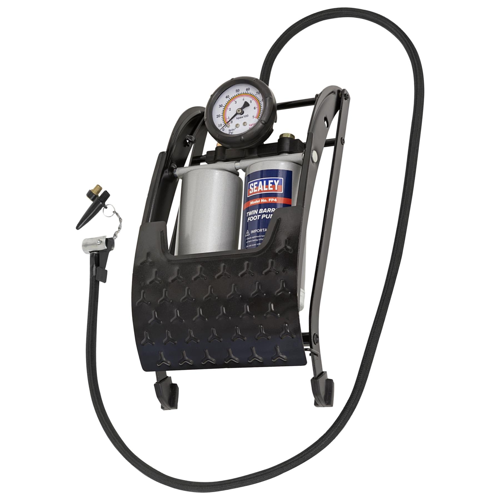 Sealey Motorsport Twin Barrel Steel Foot Pump 0-100psi And 0-7 Bar FP4