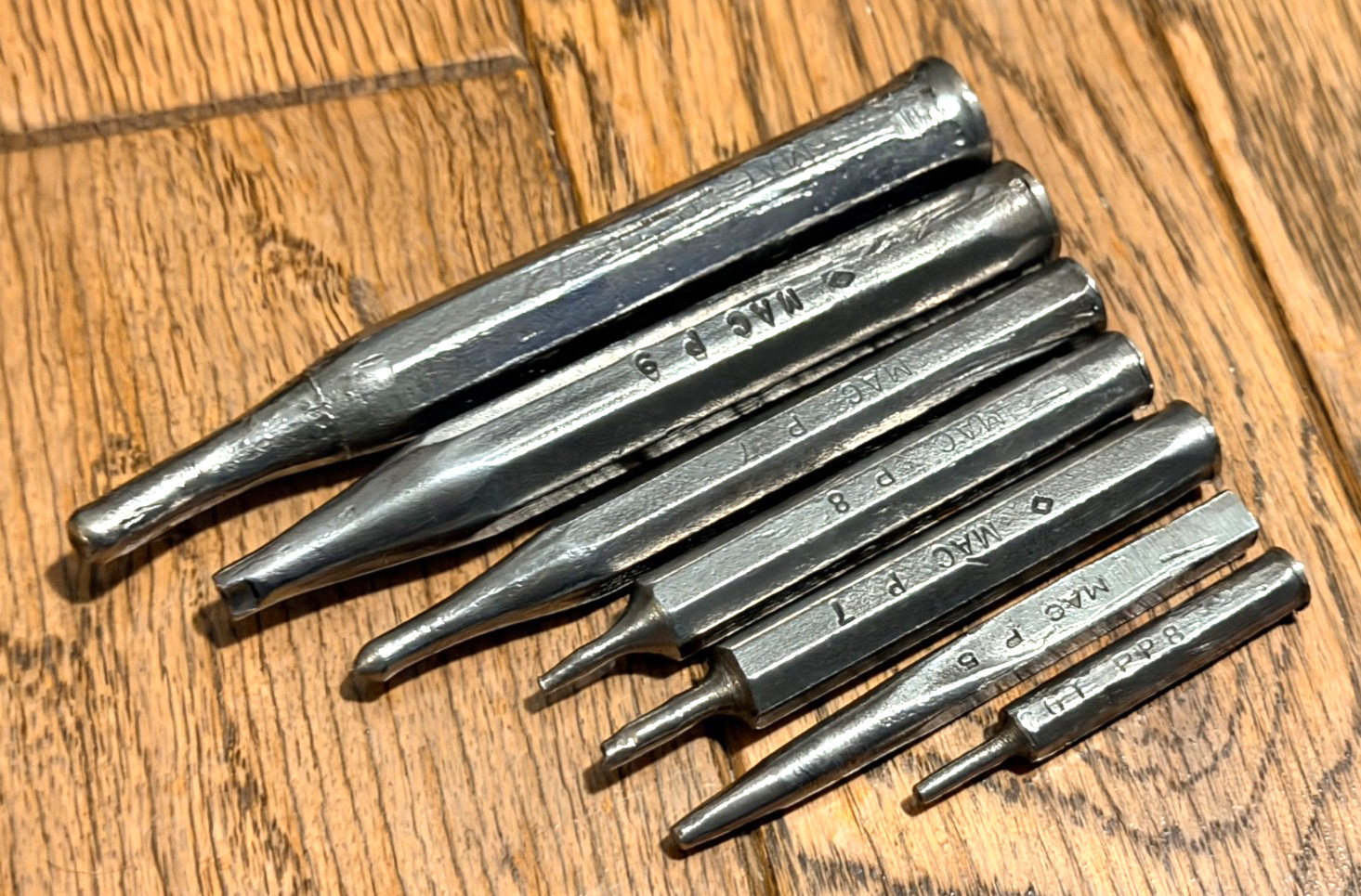 VTG MAC Tools Pin Tapered Starter Point Hex Shaft Punch Set Lot Stubby Roll