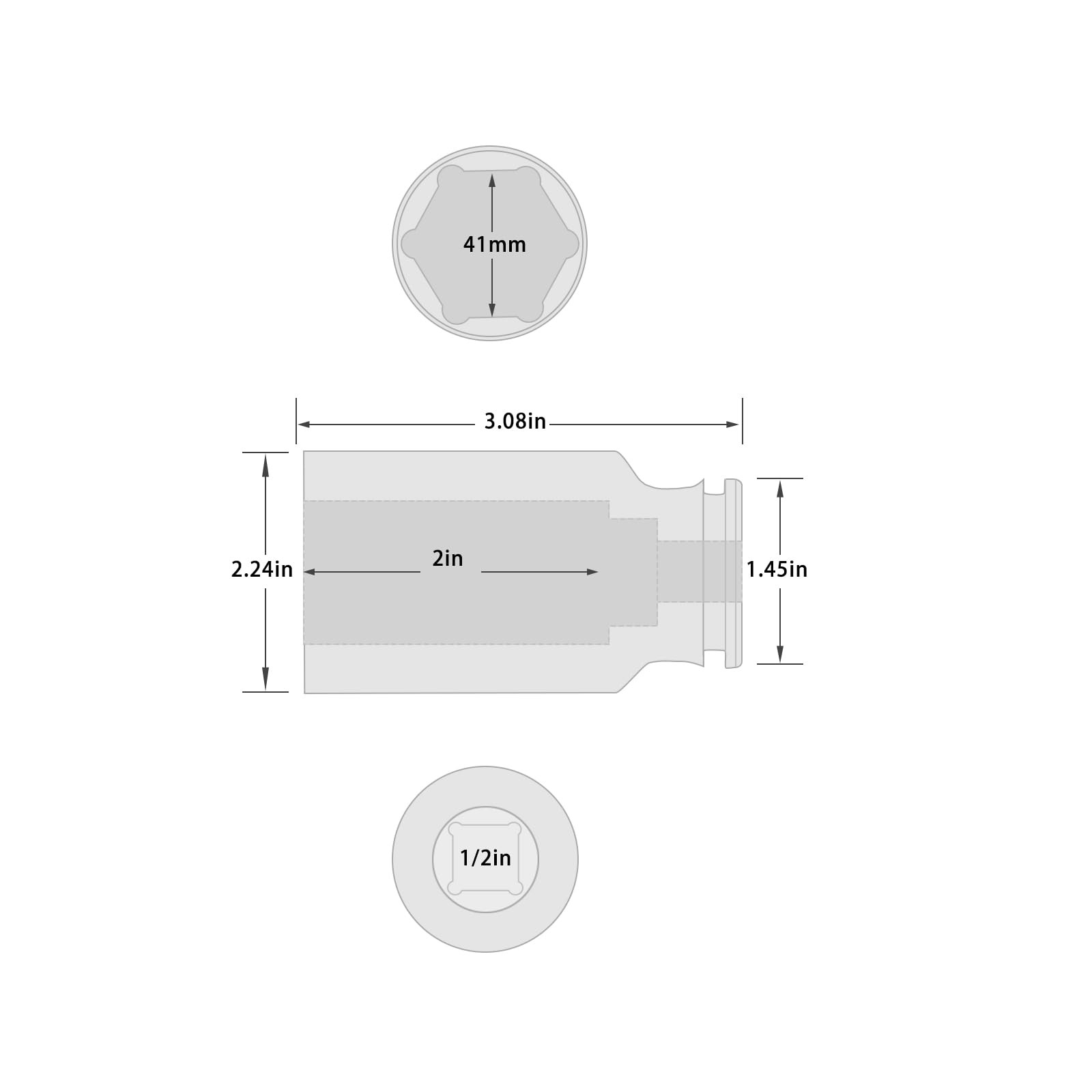 1/2″ Drive x 41mm Shallow Impact Socket,CRMO Steel,1PCS Drive 6 Point Axle Nu…