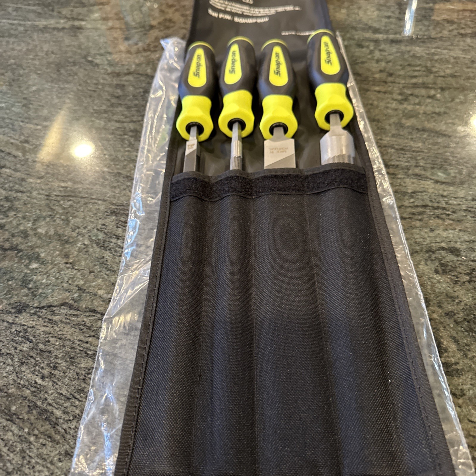 snap on sghbf600ahv hi viz 4 pc file handle set with pouch new
