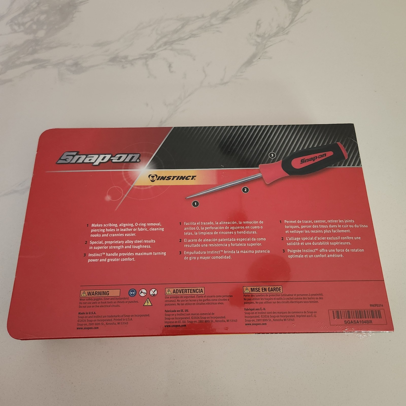 NEW SEALED Snap-On 4 pc Hook and Awl Hook & Pick Set SGASA104BR Red