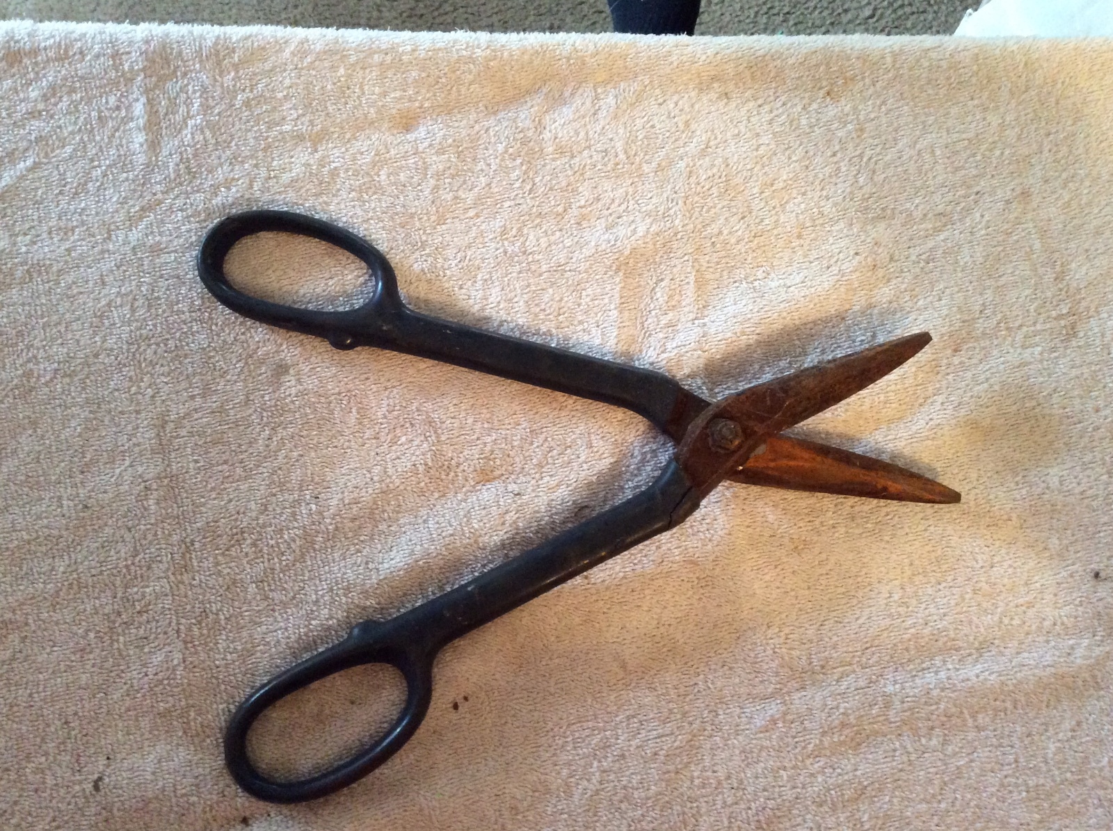 Blue rubber coated handled metal tin snips