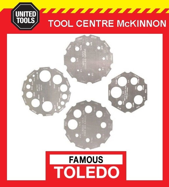 FAMOUS TOLEDO 301064 UNIVERSAL THREAD GAUGE SET – 4pce METRIC SAE UNF UNC & BSP