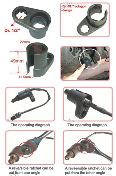 7PC Oxygen Sensor Socket Wrench Kit O2 Nut Removal Tool 22mm 1/2 Inch Drive