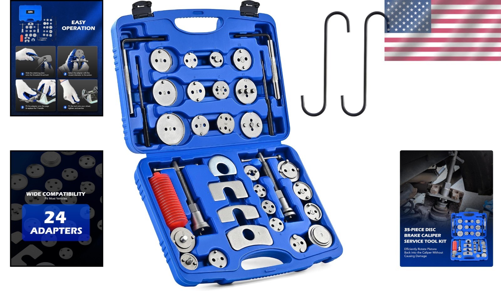 35-Piece Heavy Duty Brake Caliper Tool Kit with 24 Adapters for Universal Fit