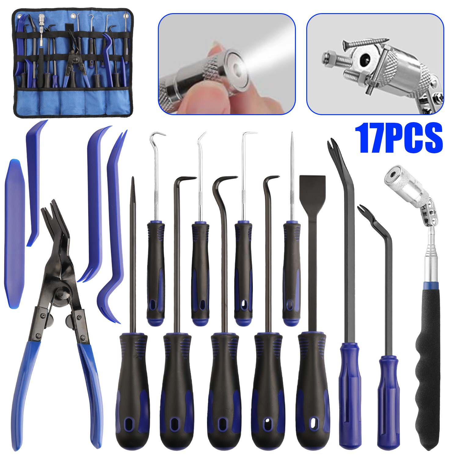 17PCS Precision Pick & Hook Set with Scraper and Magnetic Telescoping Tool Kit
