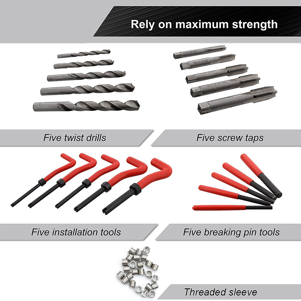 M5 M6 M8 M10 M12 Helicoil Thread Repair 131Pcs Kit & Metric Rethreading Tool Kit