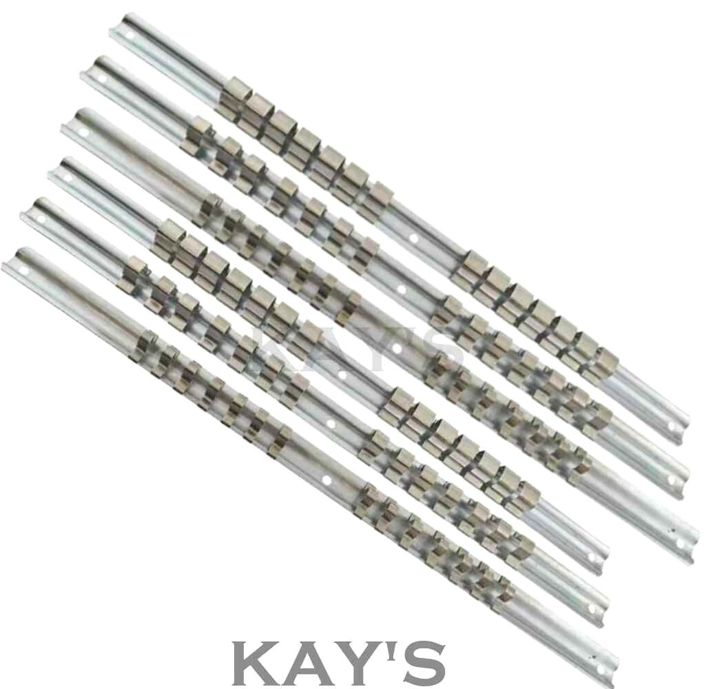 SOCKET HOLDER RAILS 1/4″ 3/8″ 1/2″ SQUARE DRIVE HOLDS 84 SOCKETS 6 STORAGE RAILS