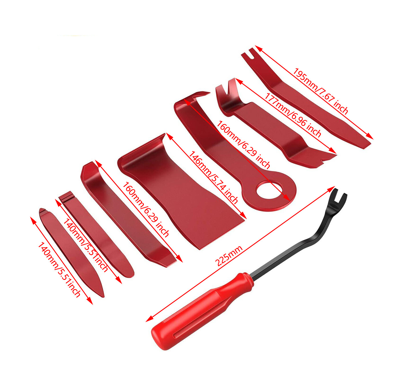 8Pcs Red Car Trim Removal Tool Kit Door Panel Fastener Auto Dashboard Tools