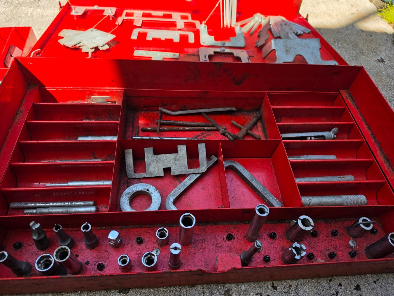 1950 SNAP ON tool box VINTAGE CARBURATOR ADJUSTMENT TOOLS SOCKETS MEASURE TOOLS