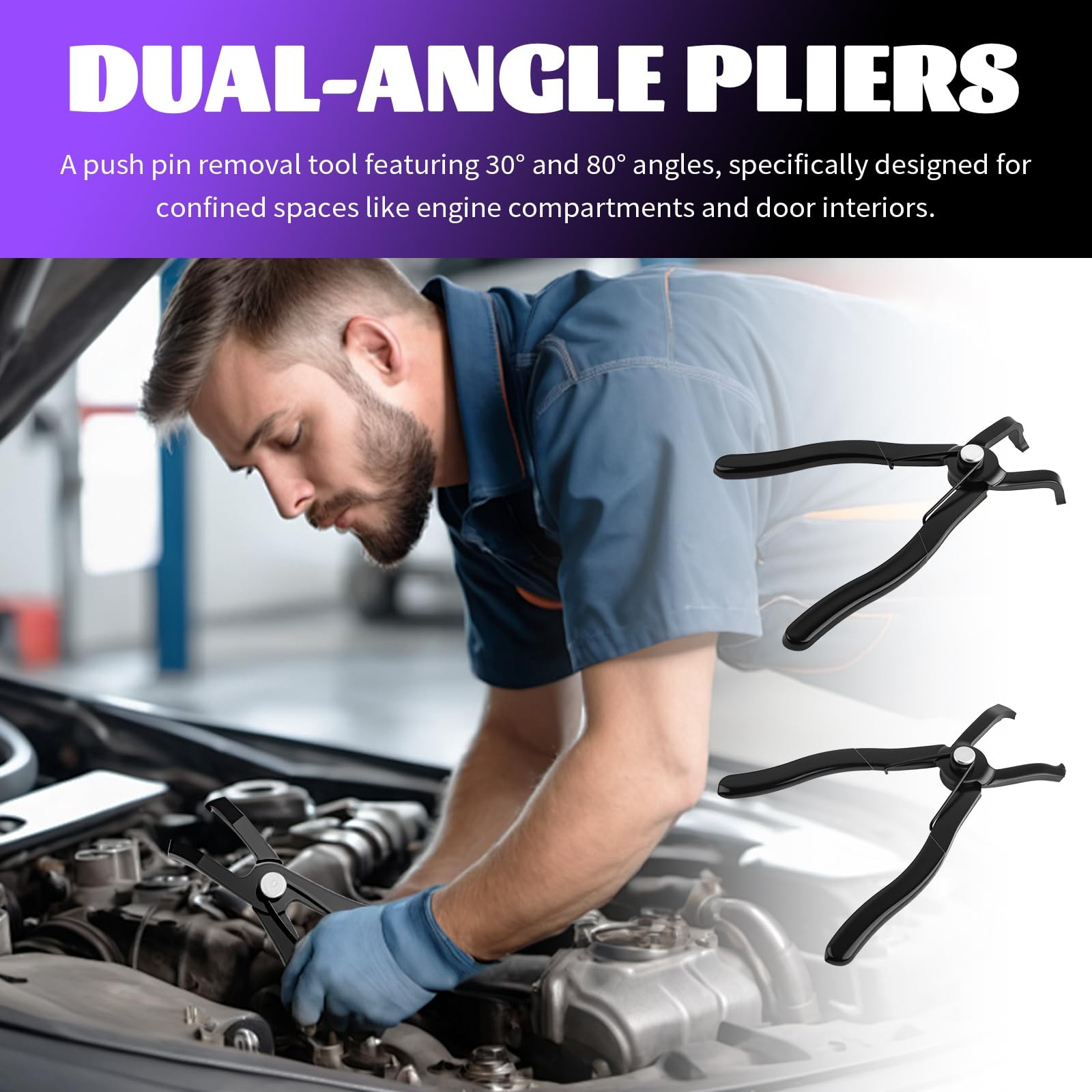 Car Push Pin Removal Tool Set 2PCS Angled Pliers for Trim & Bumper Clips