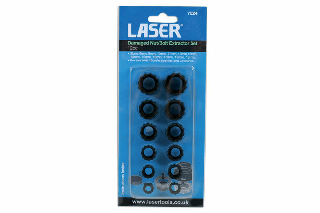 Laser 7524 12 Piece Damaged Nut/Bolt Extractor Set