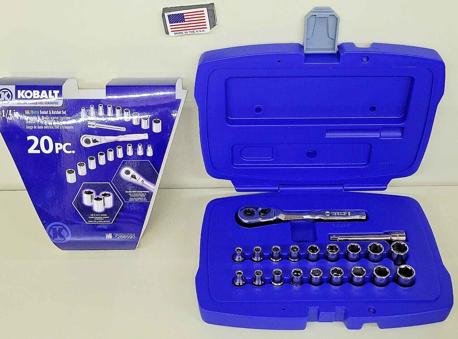 Kobalt 20 PC 1/4″ Drive Metric SAE Socket Ratchet New Old Stock 266590 USA MADE
