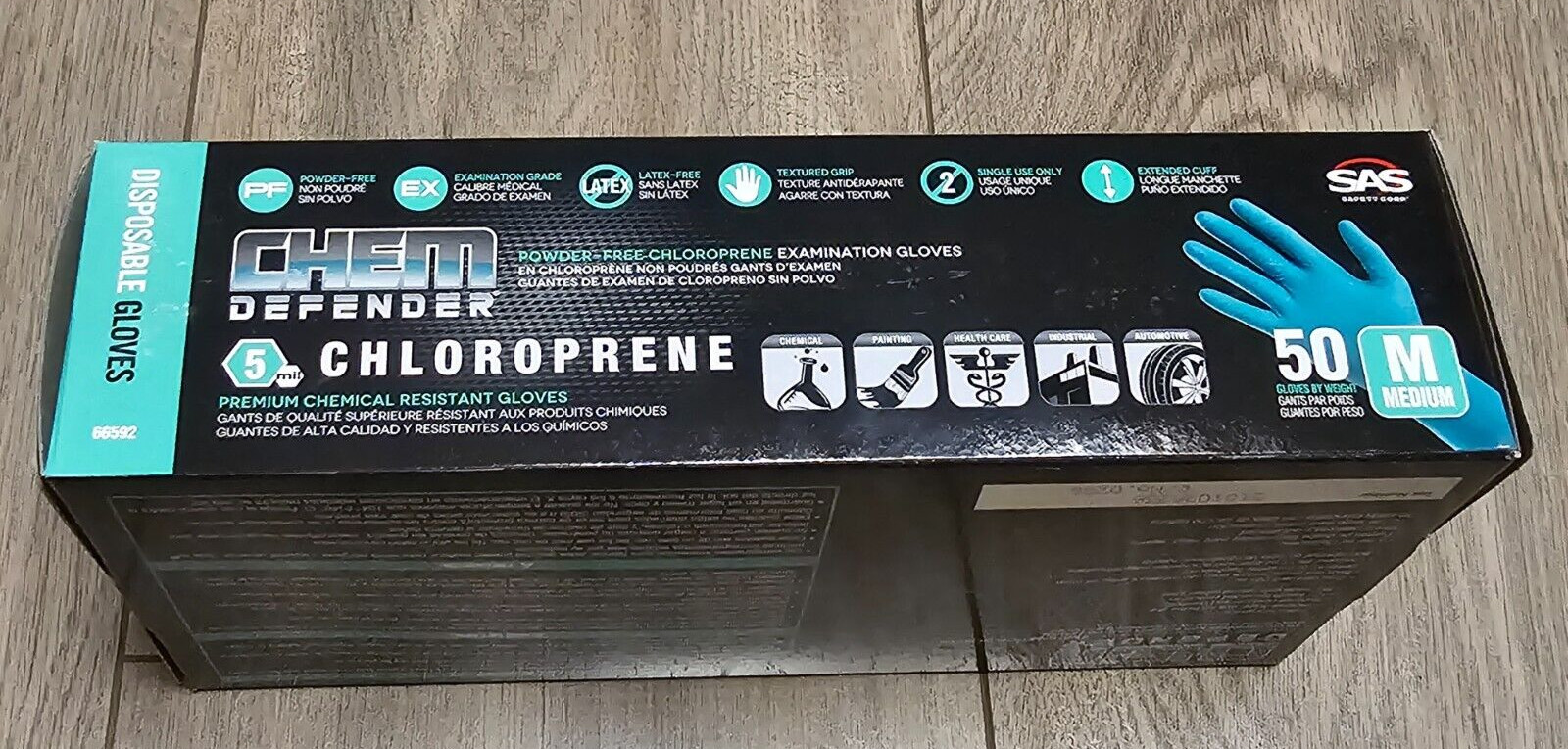 SAS Chem-Defender Chemical Resistant Disposable Extended Cuff Gloves 50pk Medium