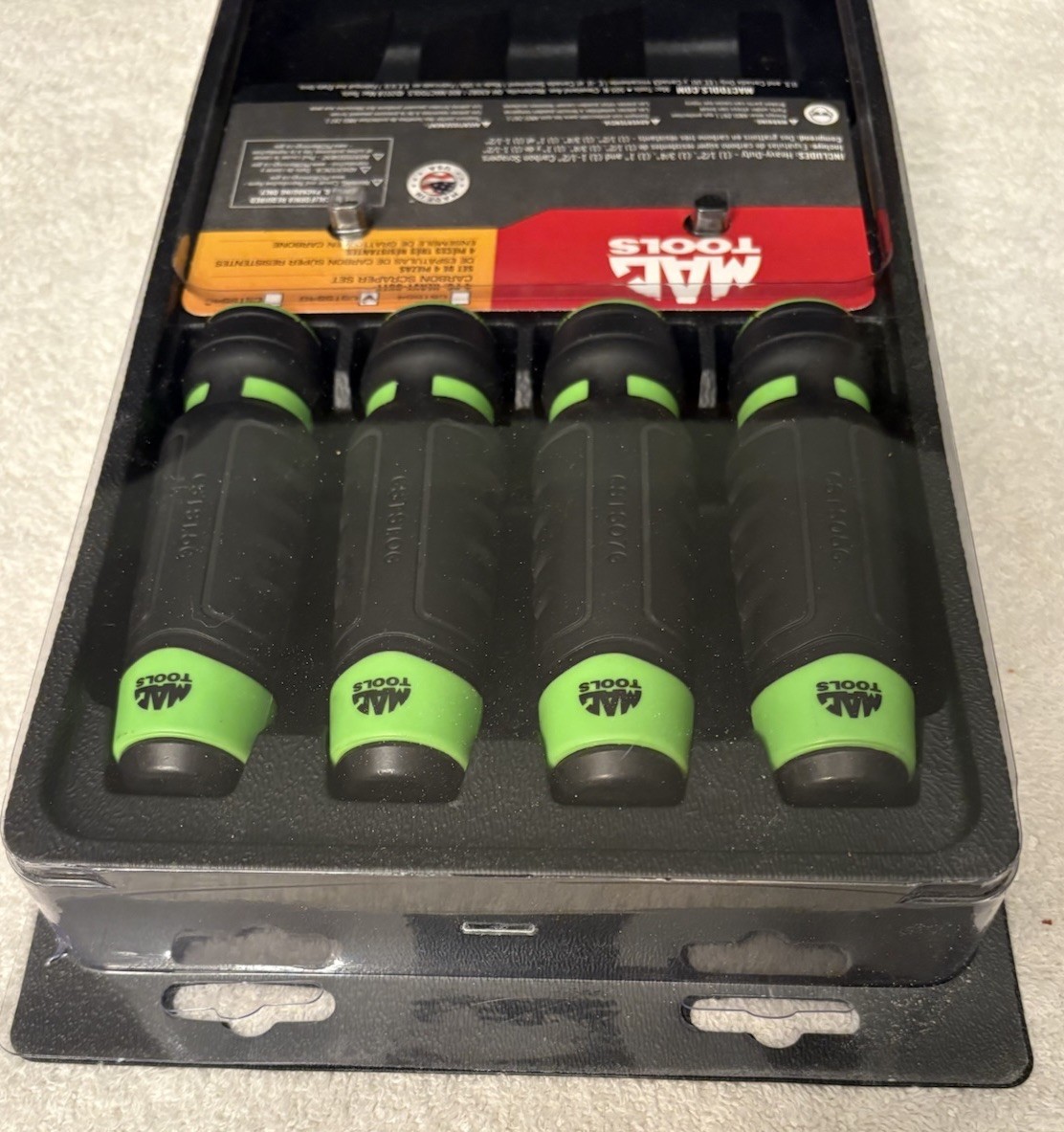 Mac Tools 4 Pc. Strikable Scraper Set (GREEN) w/Plastic Storage Tray