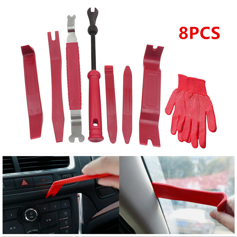 8PCS/SET Car Red Scratch Removal Tool Dash Panel Window Molding Fastener Remover