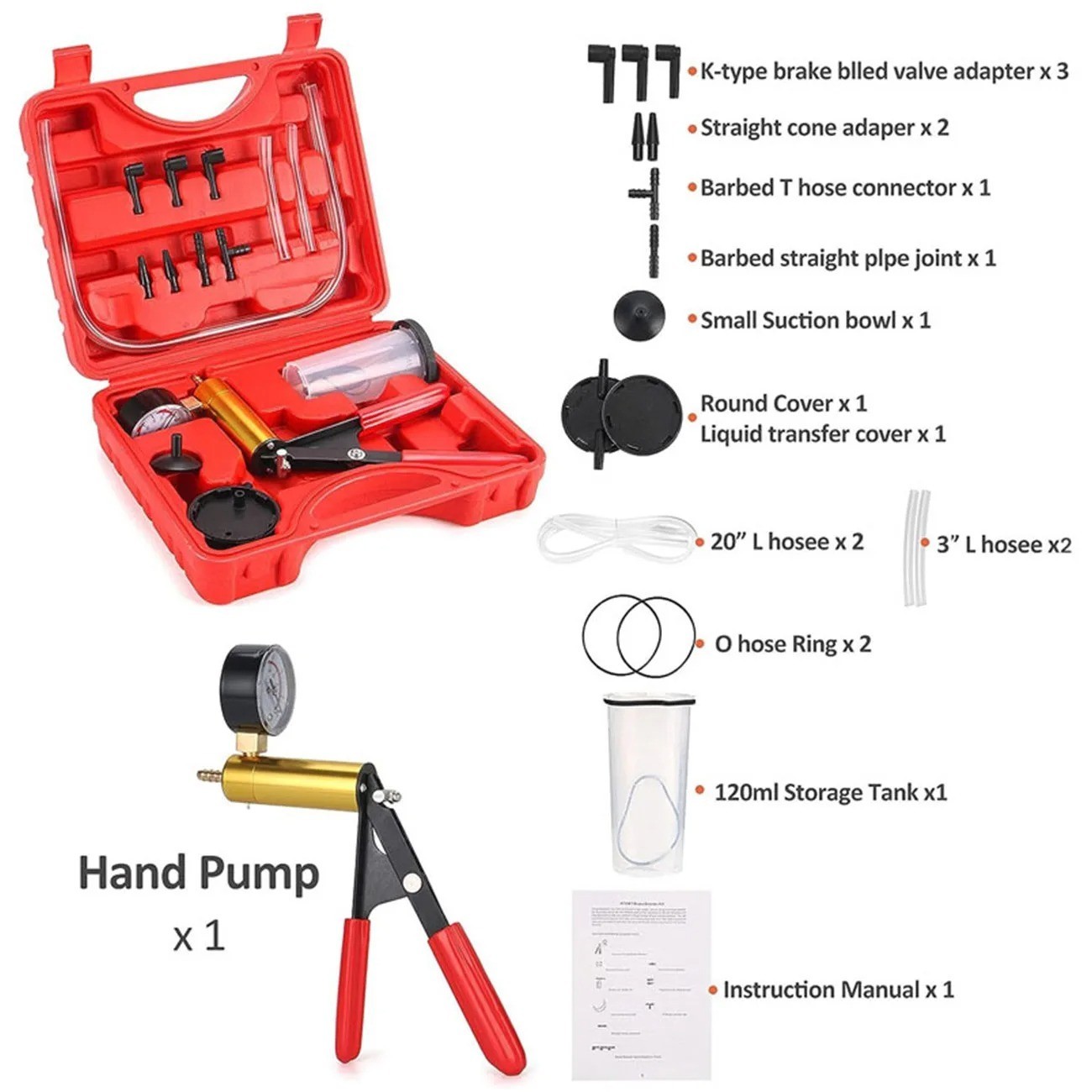 Hand Held Vacuum Pressure Pump Tester Set Brake Fluid Bleeder Bleeding Kit +Box