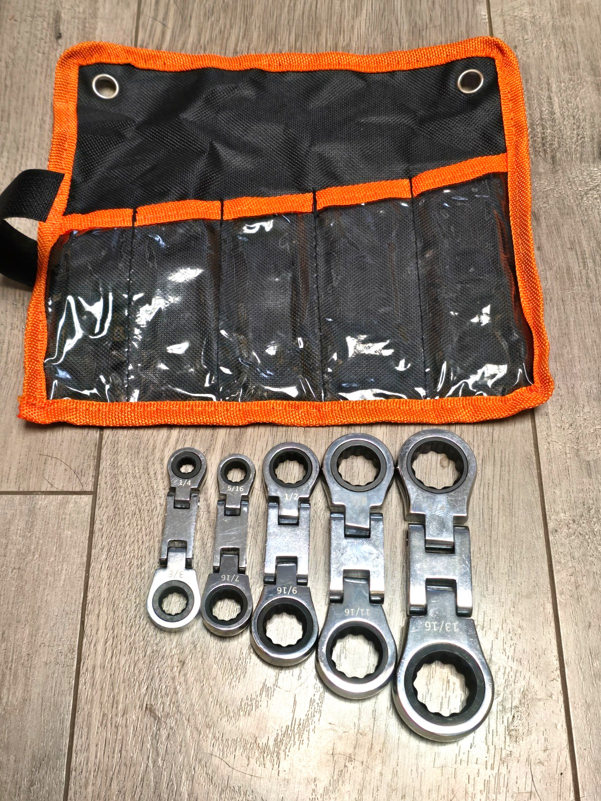 5pc SAE Double Flex Stubby Micro Ratcheting Wrench set 1/4″ to 13/16″ w/ Pouch