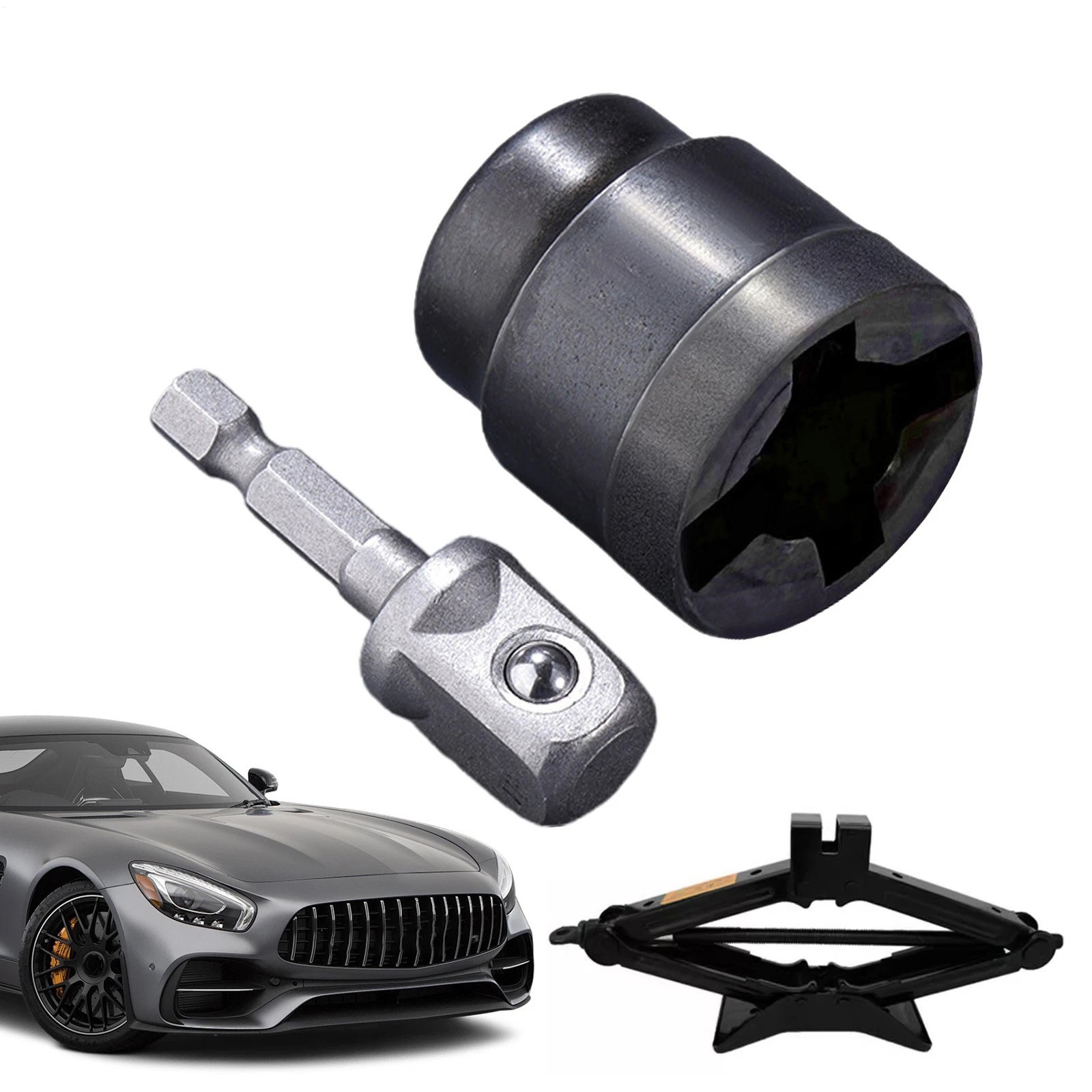 For Car Scissor Jack Power Drill Adapter, High Carbon Steel Socket Converter