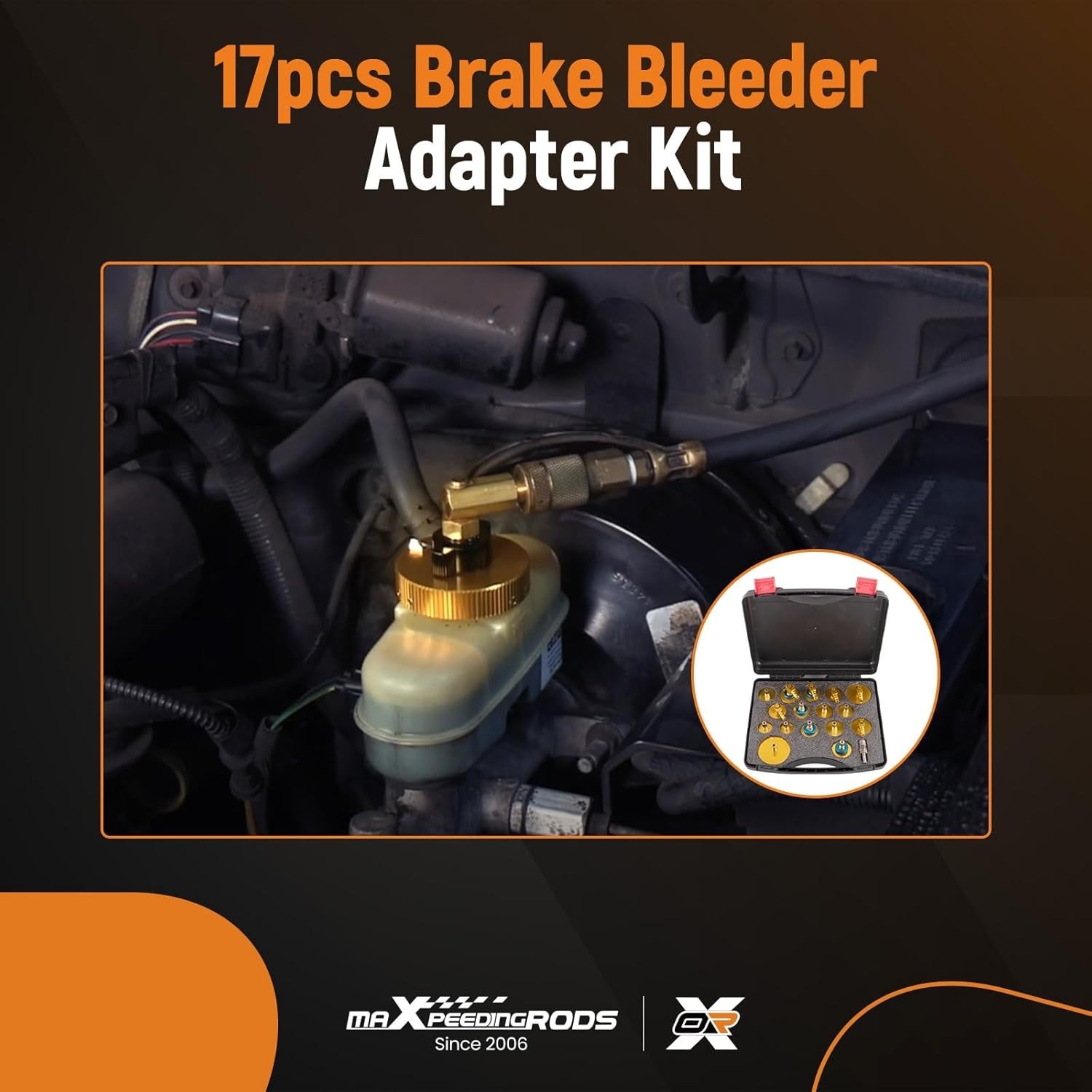 Brake Bleeder Adapter Kit 17 Pcs for Most Cars Aluminum Pressure Bleeding Tool