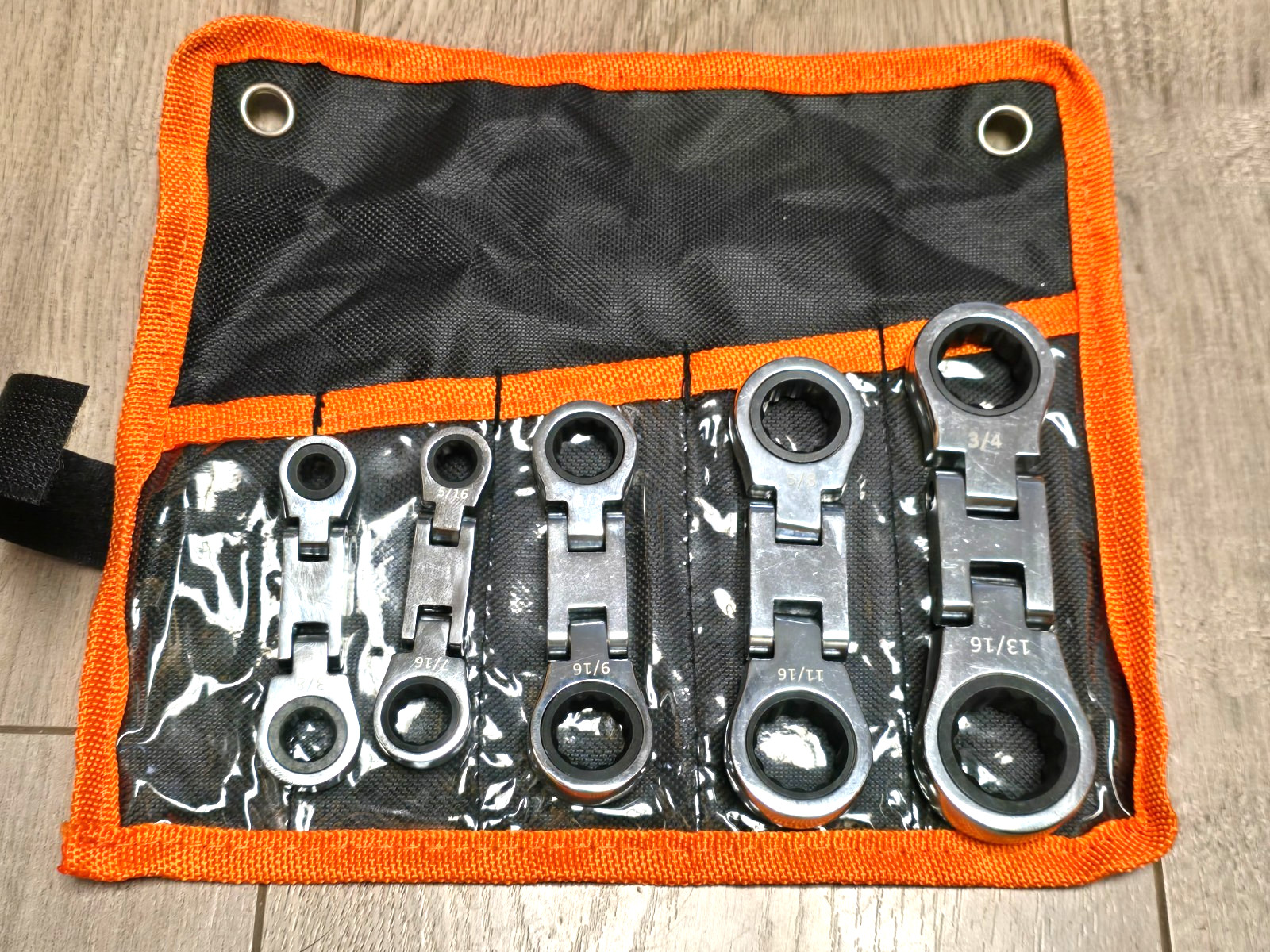 5pc SAE Double Flex Stubby Micro Ratcheting Wrench set 1/4″ to 13/16″ w/ Pouch