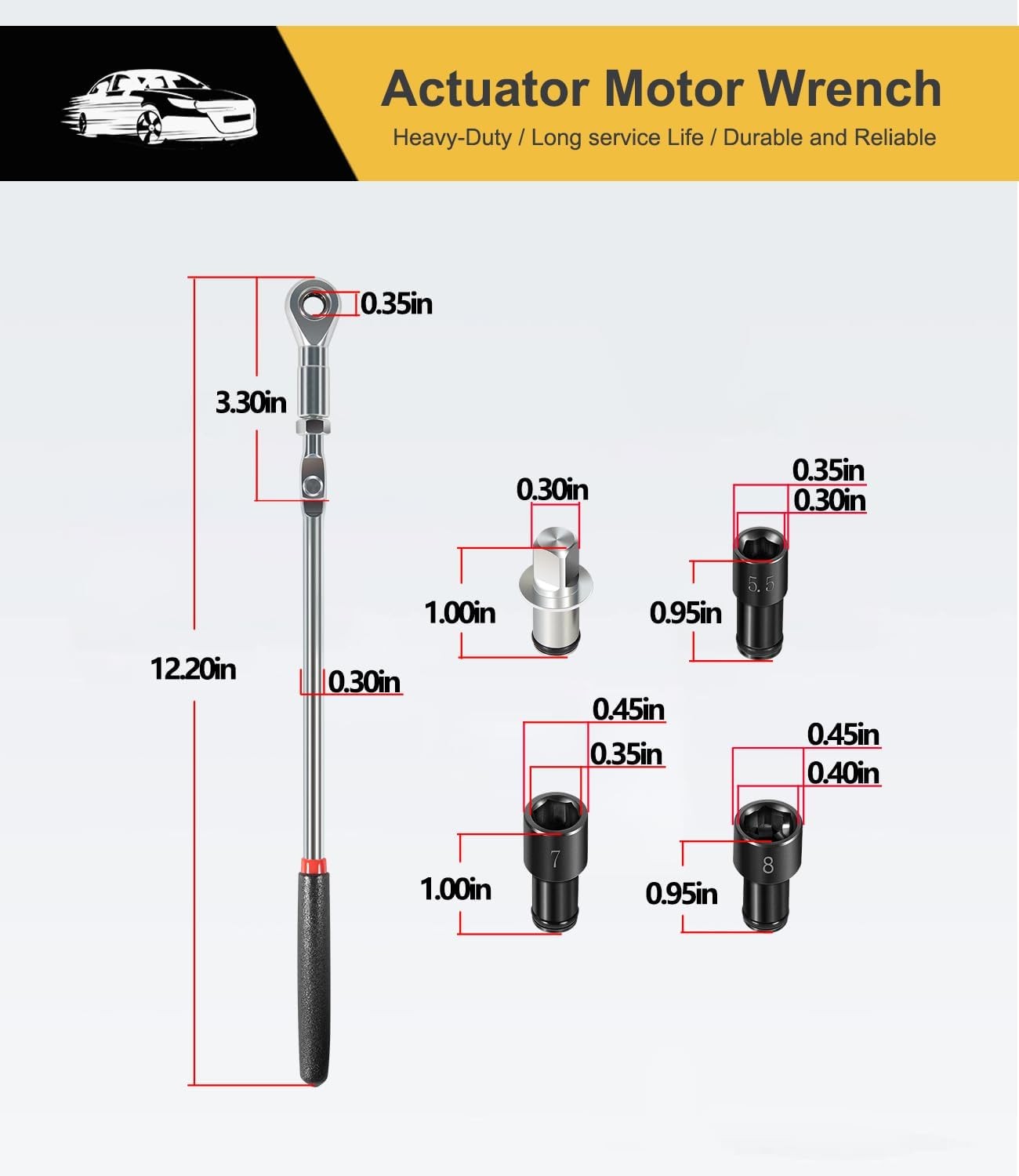 64180 Actuator Motor Wrench Tool Set include Sockets & 1/4″ Square Drive Adapter
