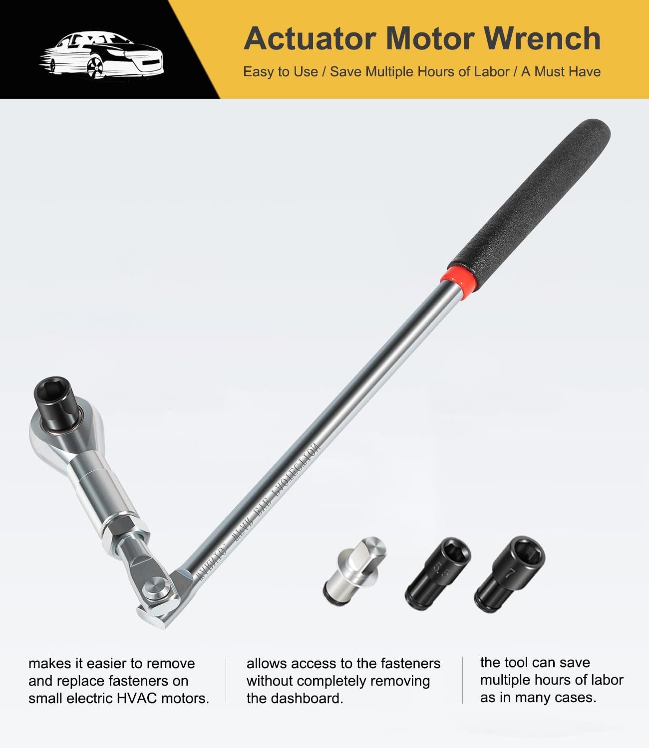 64180 Actuator Motor Wrench Tool Set include Sockets & 1/4″ Square Drive Adapter