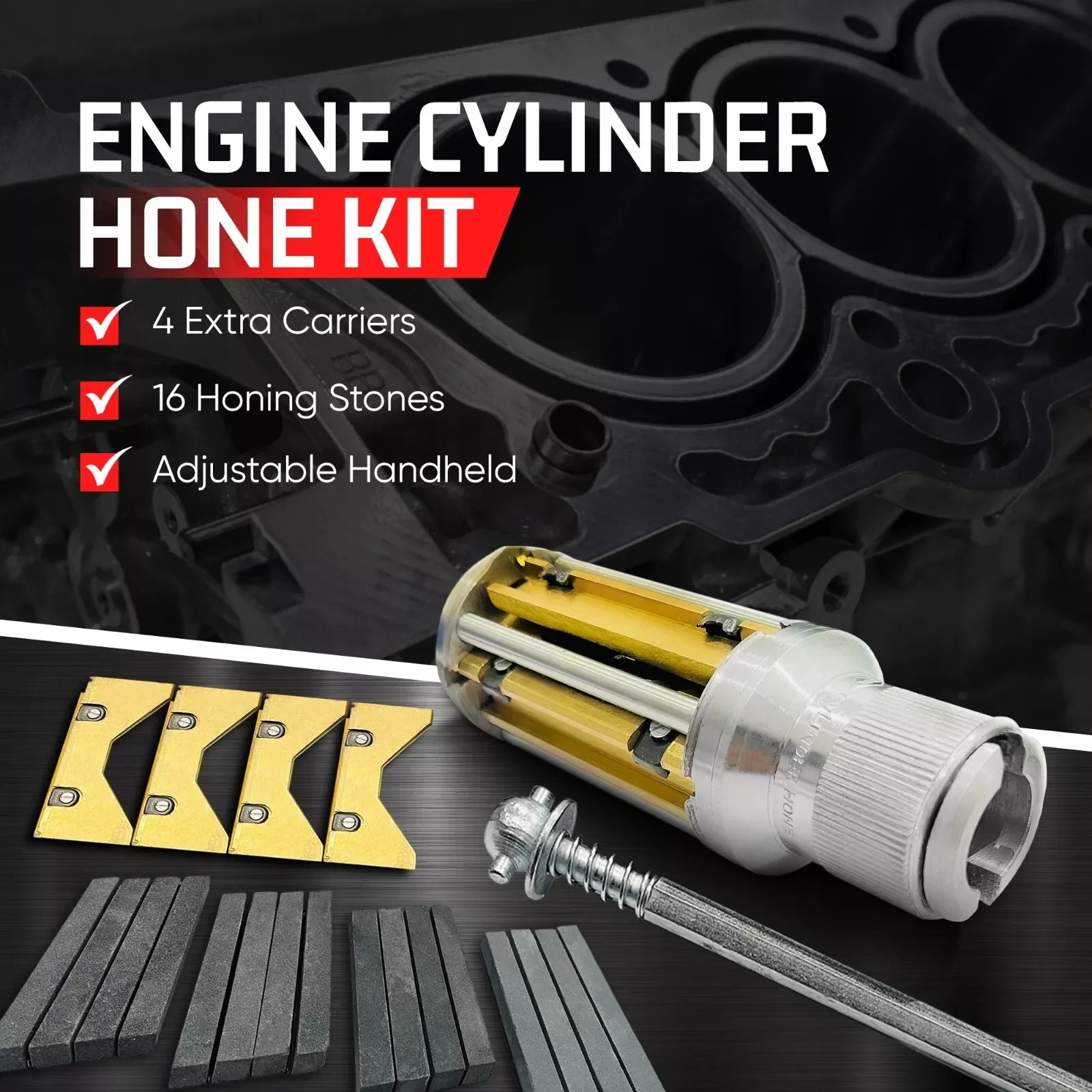 CYLINDER ENGINE HONE KIT 2 1/2″- 5 1/2″ + 4 SET HONING STONES high quality