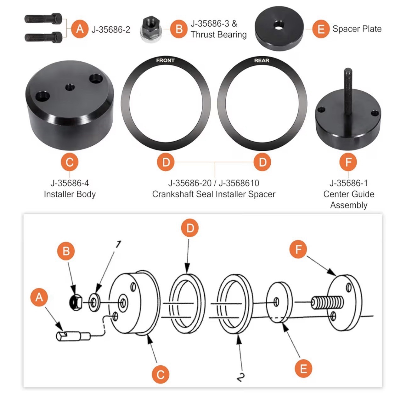 J-35686-B Front+Rear Crankshaft Seal & Wear Sleeve Installer For Detroit Diesel