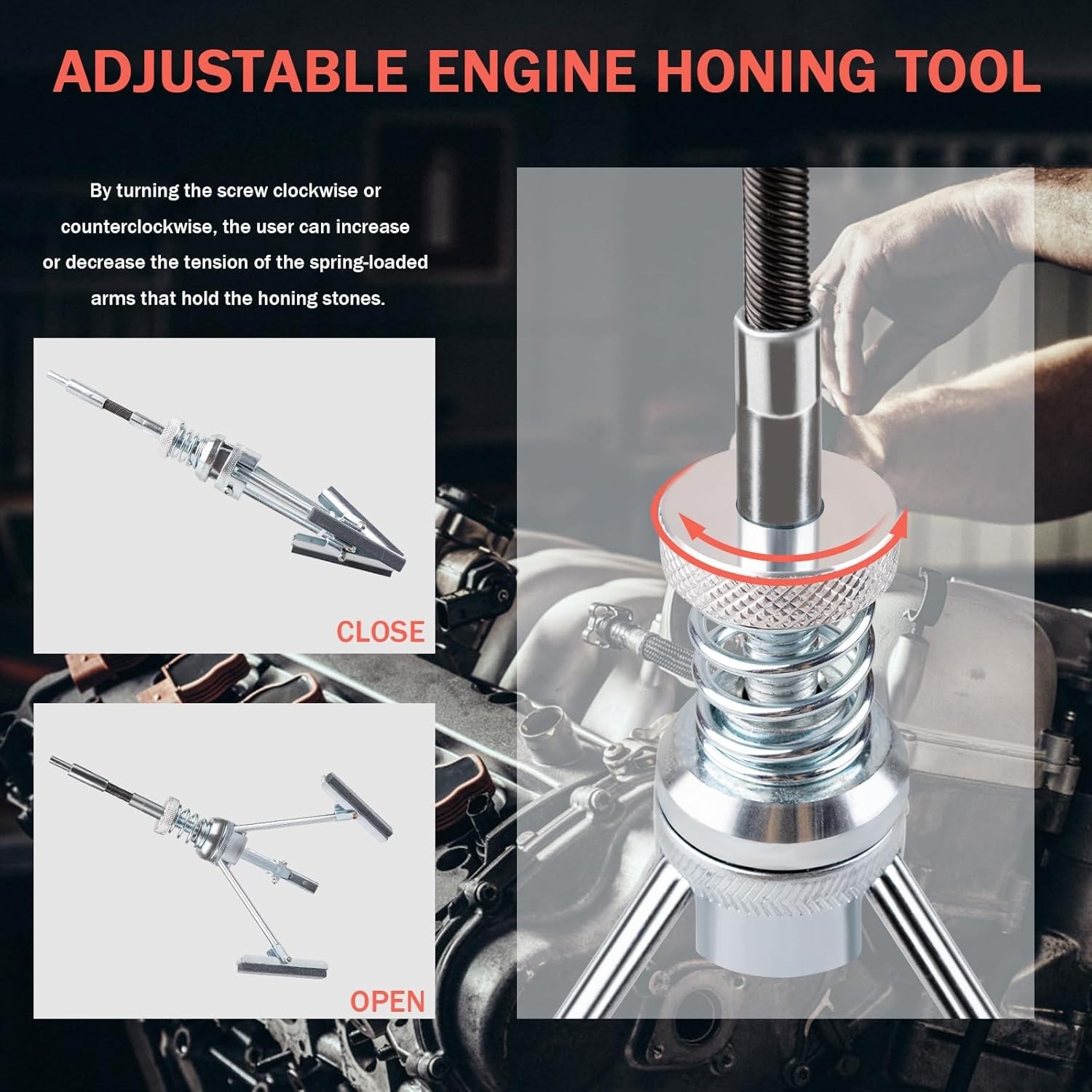 7PCS Cylinder Hone Tool Set with Box, Adjustable Engine Cylinder Honing Tool Kit