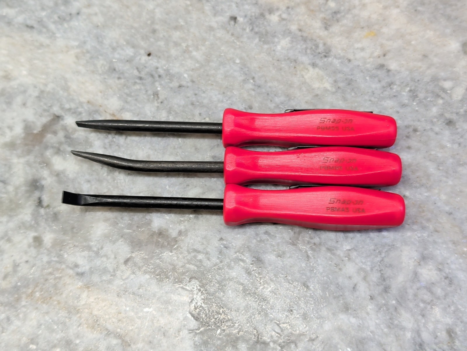 Snap On Tools New Mini Pocket Pry Bar Set 3 piece Red 5″ Straight / Bent / 90