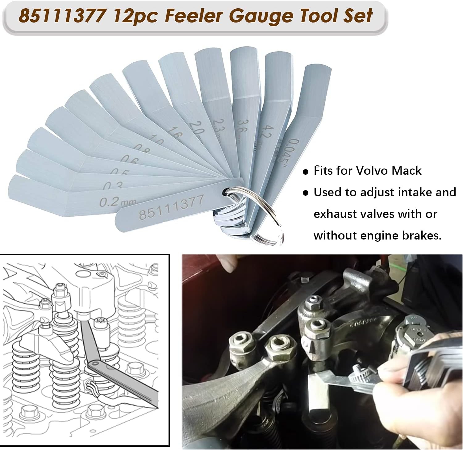 Feeler Gauge Jake Brake Tool Set 88880053 88880052 85111377 For Volve Mack 14PCS
