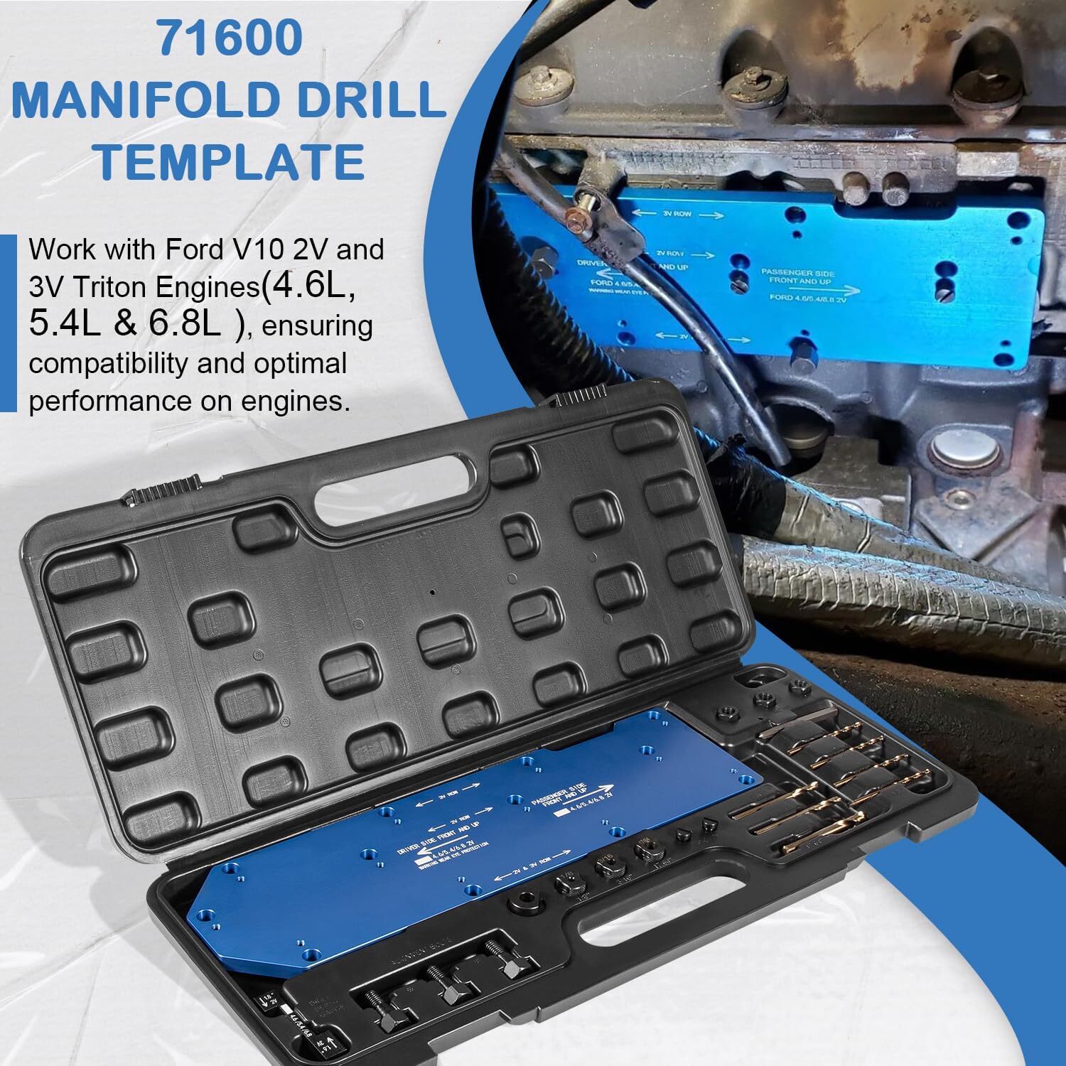 71600 Manifold Drill Template for Ford V10 2V 3V Triton Engines 4.6L, 5.4L, 6.8L
