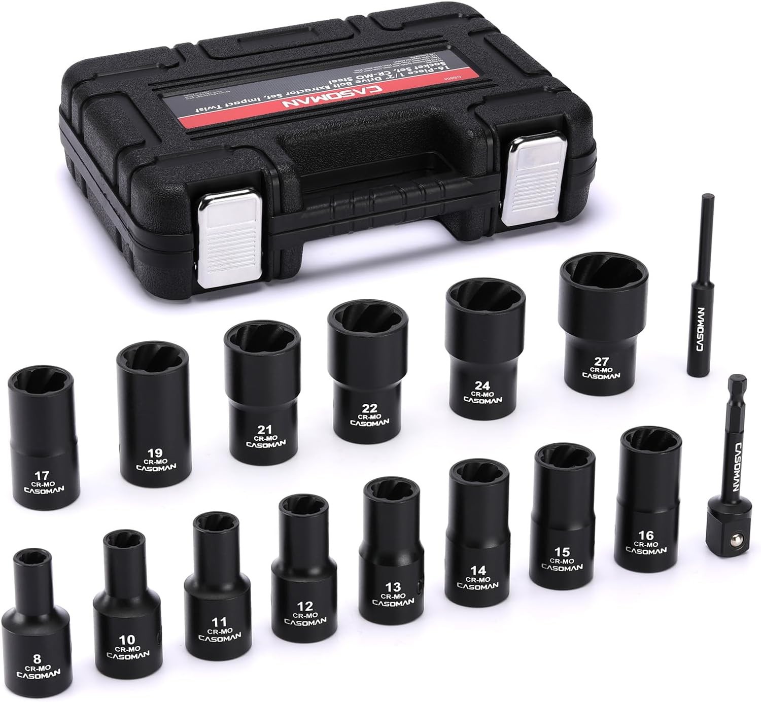 16PCS 1/2″ Drive Impact Bolt &Nut Extractor Socket Set Stripped Lug Nut Remover