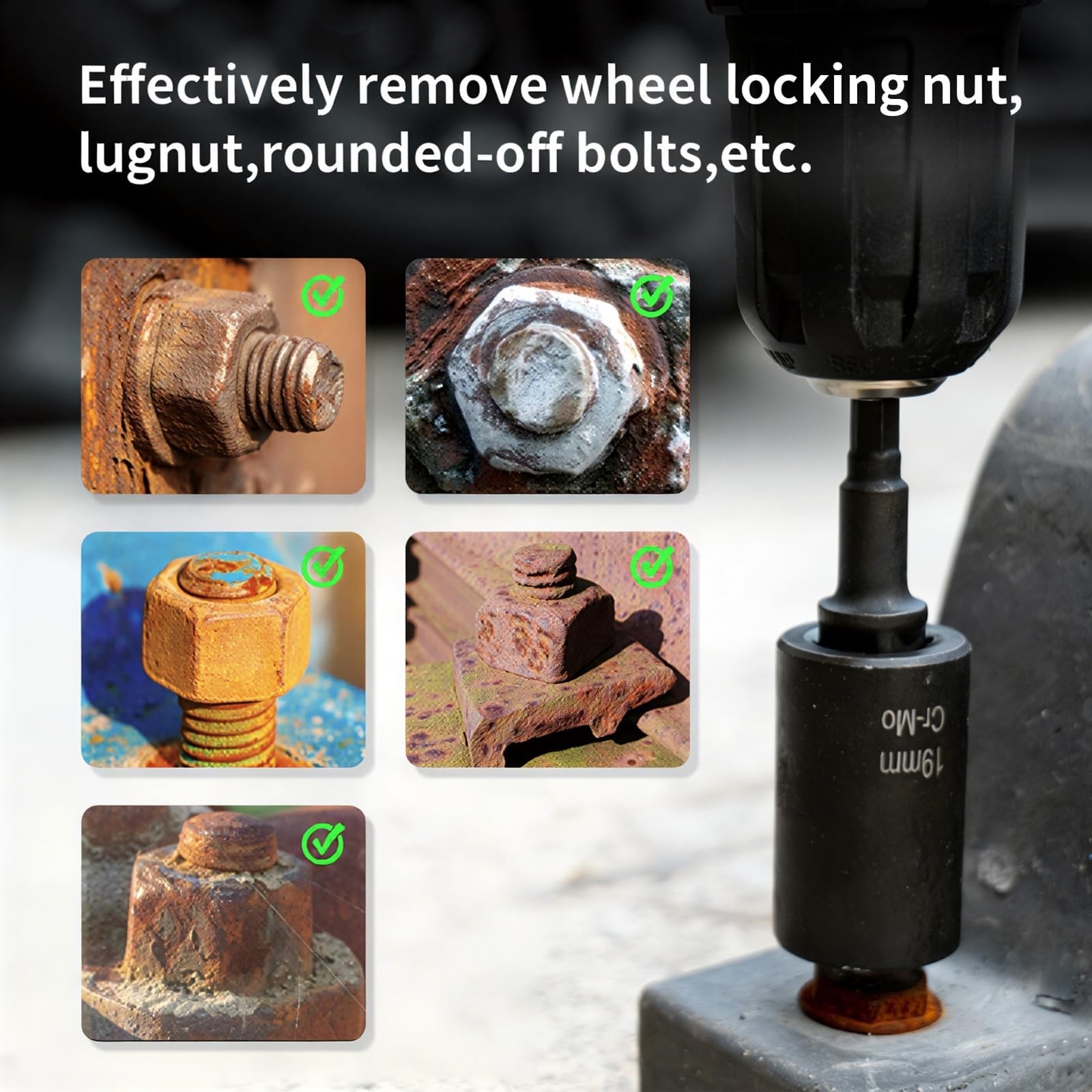 5-Piece Wheel Nut Removal Tool Set, 1/2″ Impact Socket & Bolt Extractor Kit, 17-