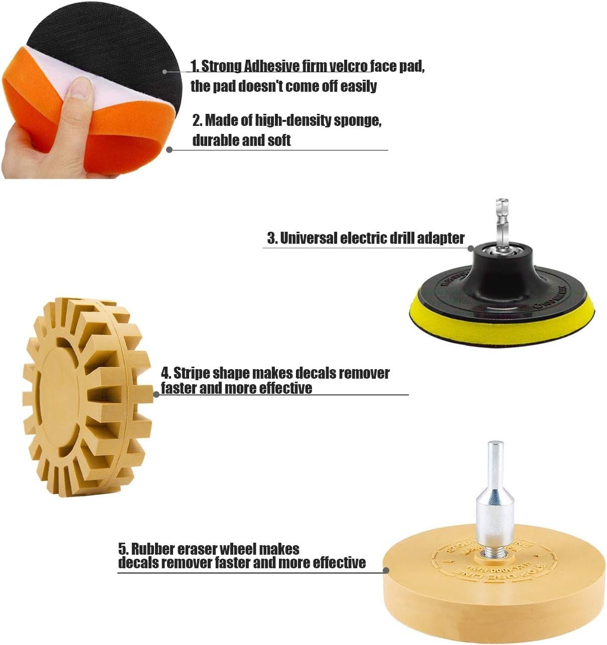 Effective Automotive Decal Remover Kit: 13PC Rubber Eraser Wheel Set with Pads